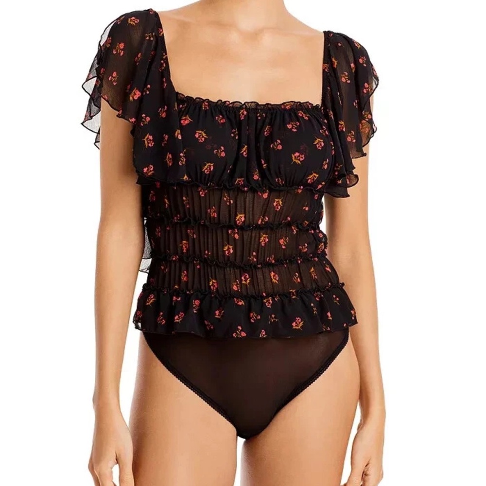 Floral Ruffle Black Floral Ruffled Bodysuit - Picture 5 of 9